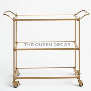 Chariot de service moderne en acier inoxydable avec miroir en métal doré Chariot de restauration avec dessus en verre pour hôtel Mobilier Salon - Product Image 5
