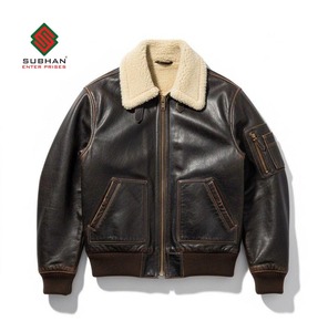 Blouson en cuir A2 pour homme |   Veste en cuir synthétique faite à la main |   Veste d'aviateur vintage |   Col mandarin doublé de laine |   Hommes - Product Image 1