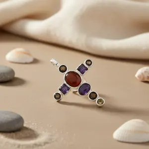 Pendentif en argent 925 avec pierre précieuse en forme de croix pour femmes, bijoux spirituels faits à la main avec placage en rhodium, charme en or blanc, motif numérique - Product Image 2