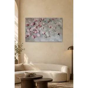 Impression sur toile de branches de magnolia rose sur fond gris - Product Image 2