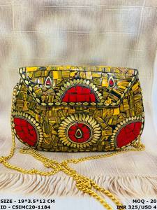 Bolso de mano de noche hecho a mano de artesanos indios para mujer, impresionante monedero de hierro con mosaico, accesorio para fiestas y eventos especiales - Product Image 6