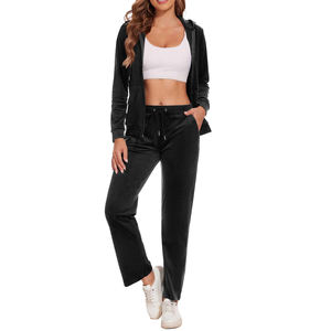 Survêtement personnalisé pour femmes, haut et pantalon noirs, ensemble pantalons de survêtement et sweat à capuche pour femmes, pour la course à pied ou le cyclisme - Product Image 1