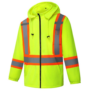 Chaqueta de Seguridad para Hombre, Reflectante, de Alta Visibilidad, con Capucha, Chaqueta Bomber de Alta Visibilidad con Bolsillos y Cremallera, Impermeable - Product Image 2