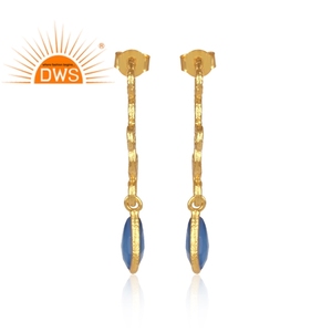 ต่างหูพลอยคาลซิโดนีธรรมชาติชุบทอง18K ทำจากเงินสเตอร์ลิง - Product Image 4