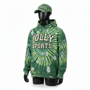 Sweat-shirt de qualité supérieure en molleton de coton lourd 350GSM, style délavé, vert multicolore, logo chenille personnalisé - Product Image 2
