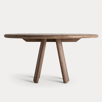 Table de salle à manger pliable 4 places, style nordique moderne, en bois de manguier massif, plateau épais, finition brun naturel, base sur piétement, Bistro Asia.