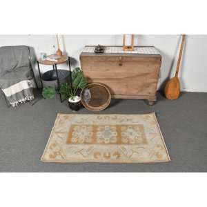 พรมขนสัตว์สีเบจสีน้ำตาล4.1ft 2.5 x คลาสสิกวินเทจตุรกีพื้นที่ขนาดใหญ่แบบสี่เหลี่ยมผืนผ้าการเย็บปะติดปะต่อกันออกแบบสำหรับห้องโถงห้องนอน-ด้านหลังของยาง - Product Image 1