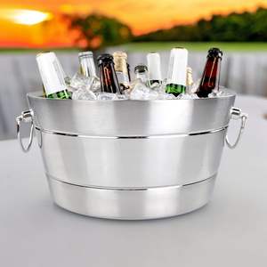 Oval for <b>Champagne</b> Ice <b>Bucket</b> with Handle Royal-Look Stainless Steel Wine and Beer Storage for Bar Ware and Parties - Product Image 2