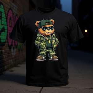Camiseta Cool Gangsta Hip Hop Streetwear con Estampado de Oso en Camuflaje, Camiseta Promocional para Hombre - Product Image 3