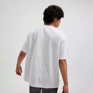 T-shirt décontracté uni blanc surdimensionné coupe ample 100% coton pour hommes T-shirt col rond manches courtes épaules tombantes T-shirts avec logo personnalisé - Product Image 2