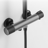 Ensemble de douche complet Arrow, noir chromé poli, laiton, mitigeur à poignée unique, valve en céramique, 3 fonctions, pluie et massage, fixation murale