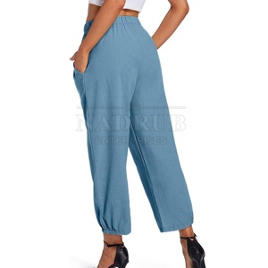 Mid Waist Regular Fit Straight Cotton <b>Trousers</b> for Women Autumn Casual Quick Dry Breathable Pleated Front <b>Drawstring</b> Closure - Product Image 4