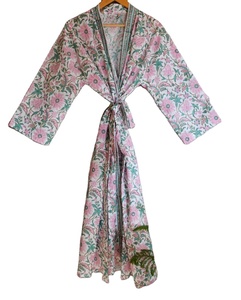 Flower Block Printed Kantha Stitched Kimono Long <b>Jacket</b> Kimono Indian Handmade Cotton Kantha Kimono Best Quality Handmade Women - Product Image 1