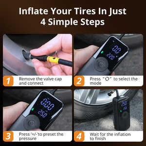 Pompe à air électrique portable pour voitures et vélos, gonfleur de pneus 150 PSI, lumière de détresse SOS, fonction de dégonflage, compresseurs de pneus 250 PSI - Product Image 3