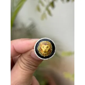 925 Platinum Men's <b>Ring</b> with Onyx Lion <b>Statement</b> Animal Fine Jewelry Bezel Setting Invisible Invisible Everyday Wear - Product Image 1