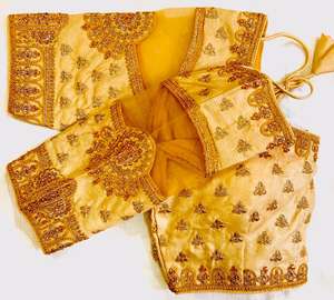 Blusa de seda Chennai moderna con patrón frontal abierto Trabajo hecho a mano pesado Hermosa Orangenza Manga cortada Codificación de hilo Estilo de verano - Product Image 5