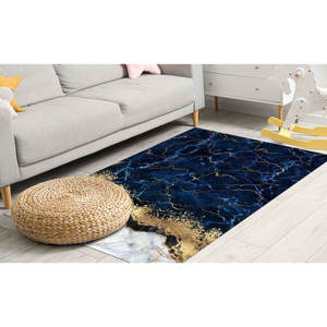 Tapis imprimé bleu marine et blanc, tapis de bureau, motif marbre bleu, tapis en velours - Product Image 2