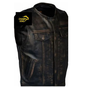 Handmade Black Genuine Leather Eco-Friendly Breathable Winter Casual Cowboy Biker Style <b>Vest</b> Premium Quality Western Champ King - Product Image 1