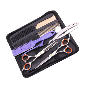 Ciseaux de Coiffure Professionnels en Acier Inoxydable pour Droitiers, Ensemble de 5,5'' et 6'', Peigne de Barbier Affûté et Ciseaux à Effiler - Product Image 1