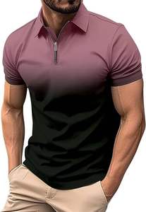 Nouveau Design hommes 1/4 Zip couleur progressive Golf polos été revers manches courtes Slim Fit Polo t-shirt - Product Image 6