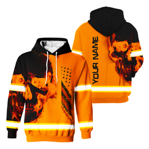 Sweat à capuche haute visibilité orange crâne réfléchissant et drapeau américain vêtements de travail de sécurité pull haute visibilité à capuche homme sweat à capuche haute visibilité - Product Image 1