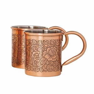 Meilleures ventes, design floral classique, articles de bar, cadeau, gobelets à boire en cuivre massif non doublé, pour cocktails, bière, boissons glacées, en solde - Product Image 1