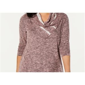 Top da Donna Style & Co con Collo Drappeggiato, Rosso XL, Motivo a Righe e Tinta Unita, in Lino Lavorato a Maglia, Stile Vintage per Primavera e Autunno - Product Image 2