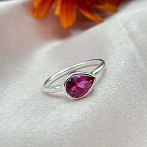 Tiny Teardrop 6x8mm Rubellite Turmaline Ring September Birthstone 925 Silver Minimalist Dainty Ring para boda o fiesta - Product Image 3