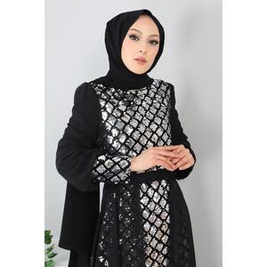 Vestido de Noche de Chifón Satinado Plateado - MSW9819, Vestido de Gala con Detalles en Crochet, Silueta de Cola de Pez, Corte en A, Largo Maxi, con Flores Disponibles, Talla XL - Product Image 2