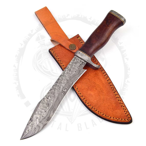 Cuchillo de caza Skinner todos los días, cuchillo de hoja fija con Funda de cuero, cuchillo Bowie de caza de acero de Damasco - Product Image 1