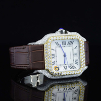 Haute Qualité Hip Hop Analogique Ceinture En Cuir Montre Moissanite Clouté Brillant VVS Clarté Diamants Joli Cadran Carré Boîtier En Acier