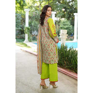 Conjunto de Traje Holgado de 3 Piezas para Mujer, Transpirable, Bordado a Mano, Estampado, Khaddar, 100% Algodón, SD-52243 - Product Image 6