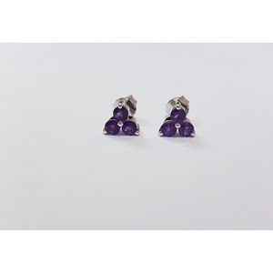 Shah Gems' Trendy Natural Amethyst <b>Stud</b> Earrings for Women 925 Sterling <b>Silver</b> 14K 18K Gold Rose Gold Diamond Flower Pattern - Product Image 2
