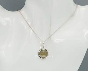 925 plata esterlina sólida abril mes piedra natal rutilo dorado con ajuste de bisel colgante de forma redonda - Product Image 5