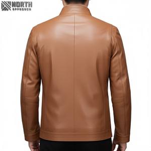 Leather <b>Hoodie</b> Style Jacket Men Zipper Collar Factory Direct High Quality Men Leather Jacket Racer Bomber Jacket Custom - Product Image 2