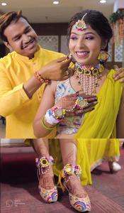 Juego de joyas florales Gotta Patti naranja y rosa para Haldi Mehandi Babyshower Flower Jewelry para Mehndi Haldi Outfit lote al por mayor - Product Image 4