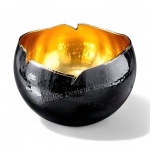 Elegant <b>Black</b> Gold Hammered Votive Jar <b>Holder</b> Unique Rippled Edge Design Luxury Candle Lamp Home Decor Accent Piece - Product Image 1