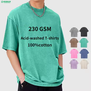 T-shirt décontracté pour homme Behram International à épaules tombantes, délavé à l'acide, séchage rapide, écologique, 230g, 100% coton, vente en gros à prix abordable - Product Image 5