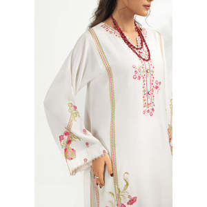 <b>Modest</b> Style Viscose Rawsilk Embroidered Shirt and Trouser <b>Set</b> Handmade Floral Print Natural Waistline IPST-44858 - Product Image 5
