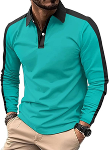 Camisetas de Polo de manga larga para hombre Camiseta de polo de algodón informal con bolsillo Camisa de golf con cuello de botón clásico con servicio OEM - Product Image 4