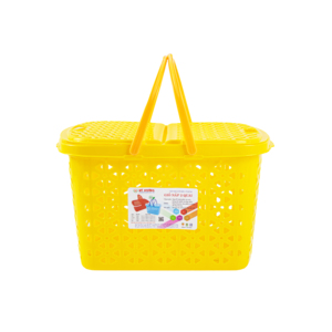 Portable Eco-Friendly PP Plastic Picnic <b>Basket</b> with Dual Handles Hollow <b>Mesh</b> <b>Storage</b> Organizer with Double Flaps Split Lid - Product Image 3