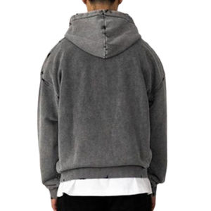 Sweats à capuche délavés à l'acide de style vintage avec impression personnalisée Sweats à capuche zippés légers et surdimensionnés Streetwear pour hommes - Product Image 3