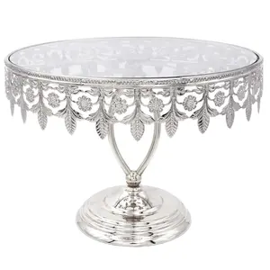 Silver Color Double Bar Uniquely Structured With Mirror Top Cake Stand Superfine Quality Cake Display Stand