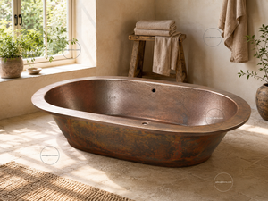 Bañera Moderna de Cobre de Doble Extremo, Hecha a Mano, de Metal Martillado, Ovalada, Independiente - Product Image 5