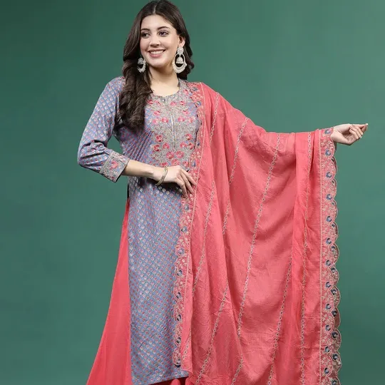 Women's Grey Color Embroidered Kurta Sharara With Dupatta Sets Wholesaler of Best Quality Women's Ethnic Wear Clothing Wholesale