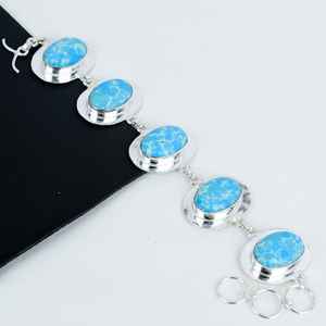 Natural Larimar <b>Bracelet</b> 925 <b>Sterling</b> <b>Silver</b> Handmade Chain Gemstone Jewelry Christmas Anniversary Gift - Product Image 5