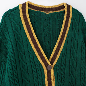 Cárdigan de punto de algodón a rayas Varsity personalizado de alta calidad para mujer cuello en V Logotipo de invierno suéter botón letras griegas estilo Casual - Product Image 6