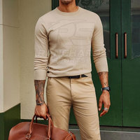 Pull en laine/coton fin pour homme - Doux, confortable, décontracté, respirant, séchage rapide