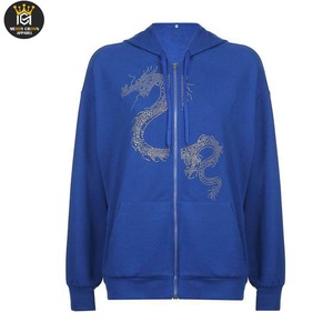 Sudadera Unisex con Cremallera Logotipo Personalizado 100% Algodón Transpirable Ropa de Invierno Nuevo Diseño Adorno de Diamantes de Imitación sudaderas con capucha para hombre - Product Image 1