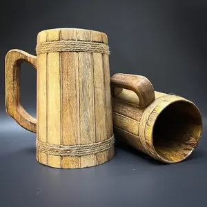 Taza de Madera Vikinga Hecha a Mano, Taza de Café de Madera Natural con Ágata, Estilo Náutico, Tema Animal - Product Image 1